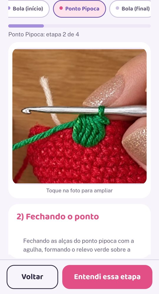 Tela do Ponto Pipoca no celular, com uma foto de apoio mostrando a técnica