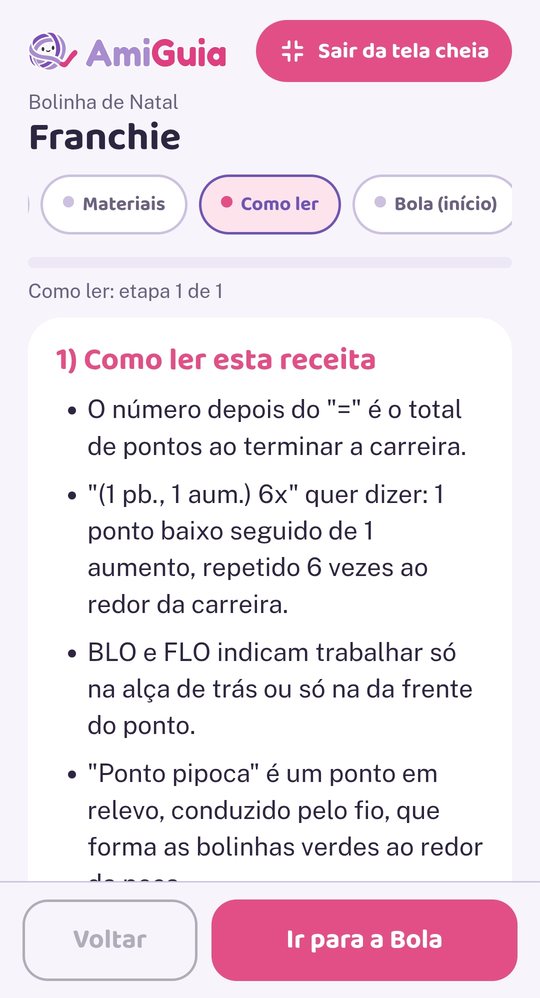 Tela da aba Como ler esta receita no celular, explicando as abreviações e convenções