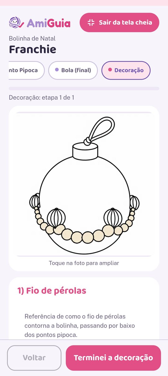 Tela da Decoração no celular com o desenho de referência do fio de pérolas
